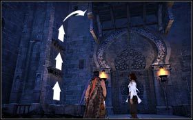 Stań na murku i skocz w kierunku szczeliny - Wieża Arymana | Miasto Światła | Prince of Persia - Prince of Persia - poradnik do gry