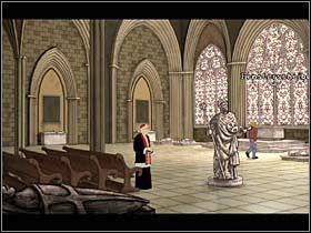 Na miejscu kieruje się ku widocznym po prawej schodom i po chwili gawędzi ze stojącym w kościele księdzem - Muzeum Crune; Cafe de la Chandelle Verte | Paryż i Tomar - Broken Sword 2,5: The Return of the Templars - poradnik do gry