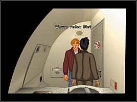 Zapada noc, a śpiącemu po lewej towarzyszowi podróży wypada z kieszeni portfel i parę monet - Samolot | Chiny | Broken Sword 2,5 The Return of the Templars - Broken Sword 2,5: The Return of the Templars - poradnik do gry