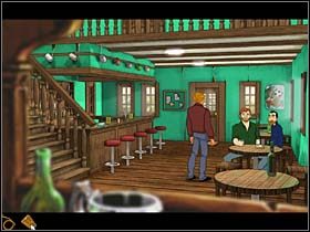 George schodzi więc do sali na dole, a tu okazje się, że barman wyszedł - Pub; Apteka | York | Broken Sword 2,5 The Return of the Templars - Broken Sword 2,5: The Return of the Templars - poradnik do gry