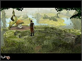 Nie uzyskawszy żadnej wskazówki, Olaf maszeruje na rozstaje (do granicy bagien, w głąb bagien), gdzie dostrzega całą watahę ślimaków (przy rozlewisku po prawej) - Przyprowadzić Mykorusowi strażnika | Wioska | Zaginiona historia Tale of Hero - Zaginiona historia: Tale of Hero - poradnik do gry