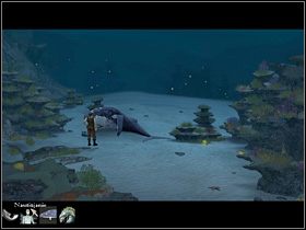 Przy kolejnej próbie nasz bohater bez problemu przedostaje się do dalszej części groty, skąd wędruje w głąb korytarza i wypływa w miejscu otwartym na ocean - Odkleszczyć szczękę małży; Dostarczyć towarzystwo Maleństwu | Głębiny oceanu - Zaginiona historia: Tale of Hero - poradnik do gry