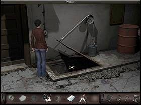 Z wiadrem pełnym wody maszeruje do włazu i zawiesza je na haczyku nasuniętej na felgę taśmy - Moulin Rouge | Francja, Paryż | Art of Murder Klątwa Lalkarza - Art of Murder: Klątwa Lalkarza - poradnik do gry