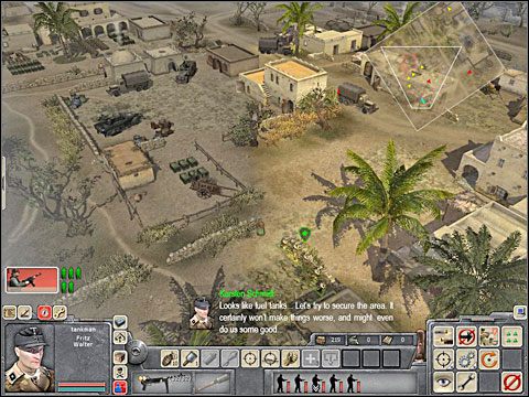 Czasem w paradę wejdą ci angielskie dżipy i podobne do twoich transportery - je bierz na cel w pierwszej kolejności - Misja 3 Desert Stronghold (cz.3) - Kampania niemiecka - Men of War - poradnik do gry