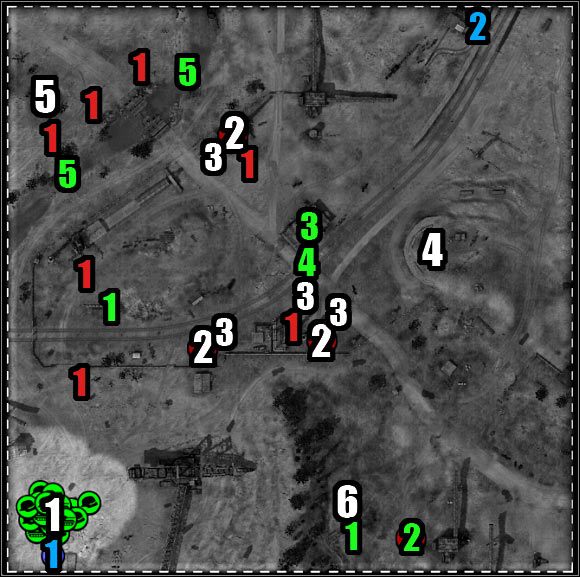 Oznaczenia na mapie - kolor biały (cele misji) - Misja 3 - Knocking on Heavens Door (mapa) | Akt 3 - Codename: Panzers - Zimna Wojna - poradnik do gry