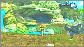 Wejdź do jaskini, na jej początku musisz rozciągnąć most, aby przejść na drugą stronę przepaści - Hoolefar Island (1) | Opis przejścia Ratchet & Clank Quest for Booty - Ratchet & Clank: Quest for Booty - poradnik do gry