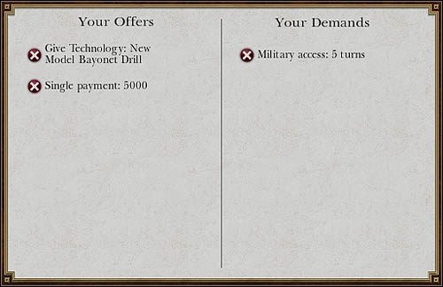 Dostęp wojskowy u Francuzów na 5 tur kosztował mnie 5 tysięcy i jedną technologię - Zawieranie umów | Dyplomacja w Empire Total War - Empire: Total War - poradnik do gry
