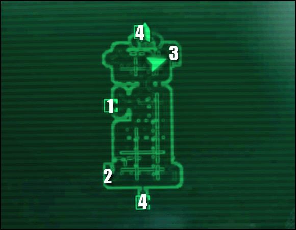 Oznaczenia na mapie: 1 - wejście do bazy - Główne questy - Quest 3 (cz.7) | Broken Steel | Fallout 3 - Fallout 3 - poradnik do gry