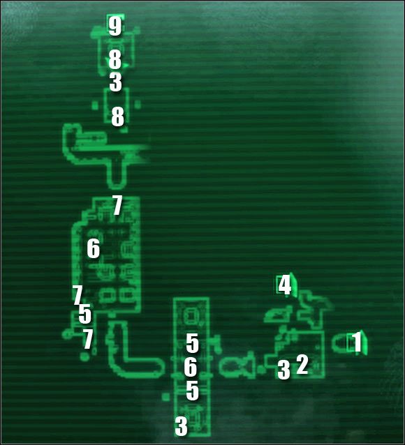 Oznaczenia na mapie: 1 - przejście do: Rdzeń inżynieryjny - Główne questy - QUEST 2 Główne lokacje (cz.2) | Mothership Zeta | Fallout 3 - Fallout 3 - poradnik do gry