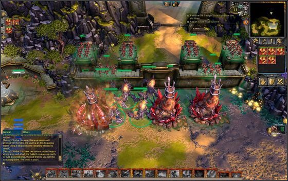 Po chwili wrogowie nadchodzą, a gdy zjawia się ich odpowiednio dużo (wśród nich jest ogromny Twilight Hulk), używasz zaklęcia Inferno , które dziesiątkuje nieprzyjazne jednostki - [Przykładowy scenariusz] Encounters with Twilight cz.2 | BattleForge - BattleForge - poradnik do gry