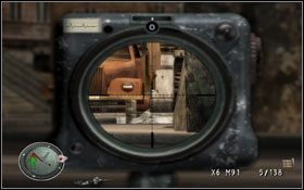 Kiedy już dotrzemy do fabryki [01], powinniśmy po prawej zobaczyć trzech żołnierzy zgromadzonych w pobliżu ciężarówki [1] - [Opis przejścia] Parowozownia w Holzmarkt - Sniper Elite: Berlin 1945 - poradnik do gry