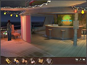 Nina wspina się po schodach na pokład, skąd kieruje do wyjścia (w dole ekranu) - Morze Północne - Rejs statkiem wycieczkowym Calypso (cz.1) - Tajne akta 2: Puritas Cordis - poradnik do gry