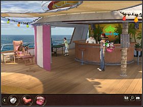 Kolejnym krokiem jest skomponowanie stosownego plażowego kapelusza z koła ratunkowego, kawałka materiału i skradzionych z restauracji róż - Morze Północne - Rejs statkiem wycieczkowym Calypso (cz.3) - Tajne akta 2: Puritas Cordis - poradnik do gry