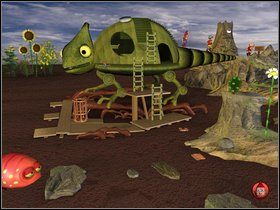 Podnieś metalową część, wyrzuć marchewę i rozłóż jeszcze raz groch, lecz nim położysz ostatnie ziarno ustaw Sztrenkfa przy ostatniej (najbardziej oddalonej) desce - Etap dziewiąty - Mechaniczny kameleon | Gobliiins 4 - Gobliiins 4 - poradnik do gry