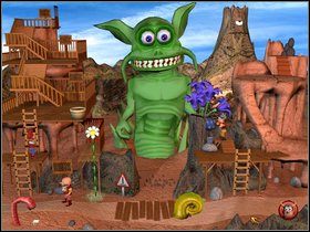 Niech użyje jej Thrabs , by zabrać szczebel i płaski kamień , które leżą po drugiej stronie - Etap dziesiąty - Wielki Sałatini | Gobliiins 4 - Gobliiins 4 - poradnik do gry