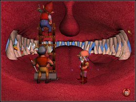 Zarzuć wędkę na miejscu u dołu ekranu, gdzie znajduje się napis do żołądka - Etap jedenasty - Kawałek sałaty między zębami | Gobliiins 4 - Gobliiins 4 - poradnik do gry