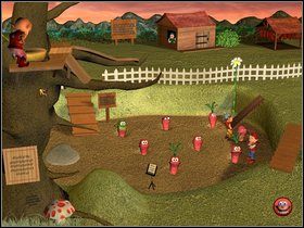 Posłuż się wędką, by wyciągnąć sąsiednią, a Sztrenkf niech uderzy warzywo śpiące koło deski - Etap trzynasty - Parchewkowe Pole | Gobliiins 4 - Gobliiins 4 - poradnik do gry