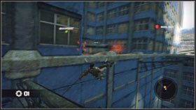 Zbadaj pierwsze schody, do których dotrzesz już za kilka chwil, gdyż na samej górze ukryto pierwszy bonus - Rozdział 2 - Ascension City Downtown V | Akt 1 Bionic Commando - Bionic Commando - poradnik do gry