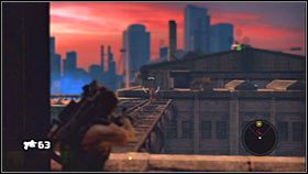 W miarę możliwości pozbądź się też kilku wrogów zgromadzonych na niższych balkonikach, na których warto zeskakiwać z użyciem ataku Death from Above - Rozdział 2 - Trent Industrial District III | Akt 1 Bionic Commando - Bionic Commando - poradnik do gry