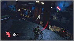 Widocznych na dole przeciwników dobrze byłoby pokonać w bezpośredniej walce, bo amunicja do snajperki wkrótce może Ci się bardzo przydać - Rozdział 3 - Port Anderson III | Akt 2 Bionic Commando - Bionic Commando - poradnik do gry