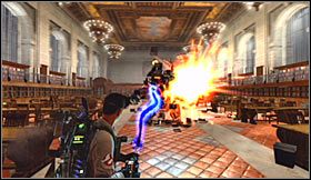 Docelowo musisz doprowadzić do sytuacji, w której golemowi pozostanie jeden punkt energii - Etap 3 - Biblioteka publiczna (cz.1) | Opis przejścia Ghostbusters - Ghostbusters: The Video Game - poradnik do gry