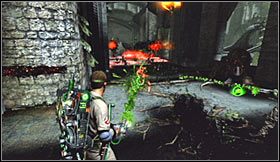 Ruszaj w stronę nowego przejścia, eliminując po drodze kolejne płonące gargulce oraz pełzające kreatury - Etap 6 - Zaginiona wyspa (cz.1) | Opis przejścia Ghostbusters The Video Game - Ghostbusters: The Video Game - poradnik do gry