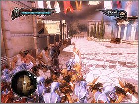 Szybko skieruj się w lewo (po drodze możesz rozwalić pobliski budynek i uzyskać wsparcie zwierzaków, jeśli chcesz), by nie dostać od łuczników - Empire City | Zadania główne w Overlord II - Overlord II - poradnik do gry