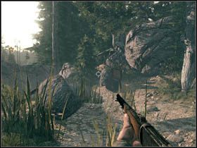 Przedostatni sekret znajdziesz w skrzyni koło początku drogi rzeką, którą podążysz, by obejść przeciwników i zaatakować ich od tyłu (w okolicach połowy etapu) - Sekrety | Rozdział I | Call of Juarez Więzy Krwi - Call of Juarez: Więzy Krwi - poradnik do gry