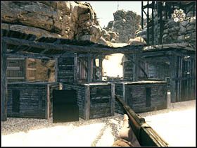 Drugi ukryty został w skrzyni podczas pierwszej, większej walki, pomiędzy wieloma domkami (w okolicy znajduje się wóz z handlarzem) - Sekrety | Rozdział V | Call of Juarez Więzy Krwi - Call of Juarez: Więzy Krwi - poradnik do gry