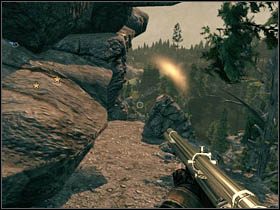 Ładunki należy umieścić w trzech wyznaczonych miejscach, na skałach do których dotrzesz pod sam koniec etapu - Postacie | Rozdział XII | Call of Juarez Więzy Krwi - Call of Juarez: Więzy Krwi - poradnik do gry