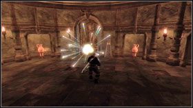 Po pierwszym trafieniu żółtej kuli, przeleci ona pod drzwi po prawej - Fabuła w Fable II - Knothole Islands Huge Heat | Knothole Island - Fable II - poradnik do gry