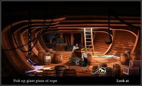 Z ładowni znów zabieramy proch (powder ) i wielką linę zawieszoną na beczce (giant piece of rope ) - Cz. II - Wyprawa - Opis przejścia - The Secret of Monkey Island: Special Edition - poradnik do gry