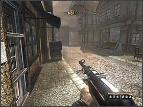 Znajdujących się na dole wrogów zaskocz od lewej strony, ale uważaj na tych żołnierzy wroga, którzy mogą spróbować podbiec bliżej lub skorzystać z granatów - Etap 2 - Zachodnie śródmieście | Opis przejścia Wolfenstein - Wolfenstein - poradnik do gry