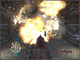 Po znalezieniu się w nowym tunelu wskocz na pociąg by uniknąć rozszarpania przez potwory - Etap 9 - Pieczary (cz.3) | Opis przejścia Wolfenstein - Wolfenstein - poradnik do gry