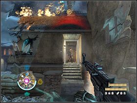 Wyjście z budynku znajduje się na wprost od schodów - Etap 10 - Kościół (cz.1) | Opis przejścia Wolfenstein - Wolfenstein - poradnik do gry