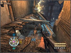 Szybko przejdź w lewo, tak by zejść z pola widzenia niektórych wrogów - Etap 10 - Kościół (cz.1) | Opis przejścia Wolfenstein - Wolfenstein - poradnik do gry