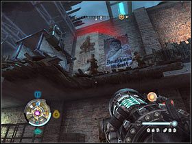 Nie radzę się zbytnio śpieszyć, bo pomimo ogromnej skuteczności działka nadal możesz łatwo zginąć, choćby w wyniku eksplozji okolicznej beczki - Etap 10 - Kościół (cz.1) | Opis przejścia Wolfenstein - Wolfenstein - poradnik do gry