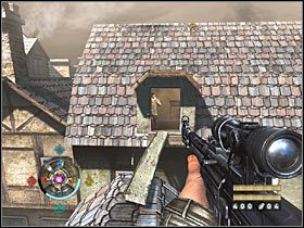 Sekret 21 (zachód): Tuż po zdobyciu sekretu #20 obróć się i przejdź po desce do sąsiedniego budynku - Etap 1 i 6 - Złoto (cz.3) | Sekrety Wolfenstein - Wolfenstein - poradnik do gry