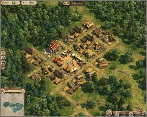 Nasza osada (teren zabudowany) zaraz na początku misji. - Rozdział II - Pod znakiem Krzyża (cz.1) | Kampania Anno 1404 - Anno 1404 - poradnik do gry