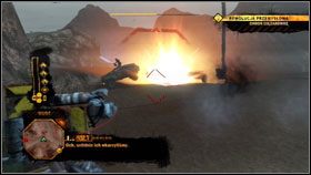 Zasiadając za działkiem rakietowym pojazdu #1 , prowadzimy ciągły ostrzał nadjeżdżających przeciwników - Misje główne - Dust - Guerrilla - Red Faction: Guerrilla - poradnik do gry