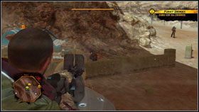 Po dotarciu na miejsce, zabijamy spawarką łukową żołnierzy w pojeździe z karabinem #1 - Misje główne - Dust - Guerrilla - Red Faction: Guerrilla - poradnik do gry