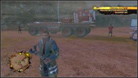 Zabijamy kilku wrogów we wskazanym budynku #1 , a następnie biegniemy do kolejnego z naszych celów, gdzie ruch oporu ustawił coś na kształt barykady #2 - Misje główne - Oasis - Guerrilla - Red Faction: Guerrilla - poradnik do gry