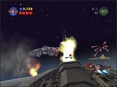 Od czasu do czasu na swojej drodze napotkasz czerwone koła przypominające tarcze - musisz do nich strzelać, by otworzyć przejście dalej - Chapter 1 - Battle Over Coruscant - Story Mode - Episode 3 - LEGO Star Wars: The Complete Saga - poradnik do gry