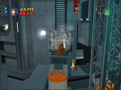 Przejdź po obwodzie cylindra na prawo i użyj Mocy, by zbudować platformę - Chapter 2 - Chancellor in Peril - Story Mode - Episode 3 - LEGO Star Wars: The Complete Saga - poradnik do gry
