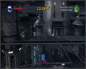 Goniąc Jango Fetta na zewnątrz dobiegnij do prawego końca chodnika i wejdź na drugi znajdujący się wyżej - Chapter 2 - Discovery on Kamino - Challenges - Episode 2 - LEGO Star Wars: The Complete Saga - poradnik do gry