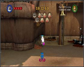W lewym górnym narożniku, przy palu z Obi Wanem - Chapter 4 - Jedi Battle - Challenges - Episode 2 - LEGO Star Wars: The Complete Saga - poradnik do gry