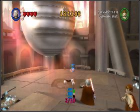 Na skrzyżowaniu w budynku skręć w lewo i skorzystaj z mocy, aby podnieść wielką kulę - Chapter 5 - Ruin of the Jedi - Challenges - Episode 3 - LEGO Star Wars: The Complete Saga - poradnik do gry