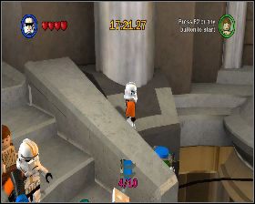 Na końcu korytarza, którym wkroczyłeś do budynku, wskocz na platformę i przejdź przez drzwi (szturmowiec) - Chapter 5 - Ruin of the Jedi - Challenges - Episode 3 - LEGO Star Wars: The Complete Saga - poradnik do gry