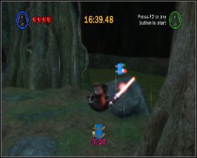 Na prawo od chatki Yody jest czerwony pojemnik - Chapter 4 - Dagobah - Challenges - Episode 5 - LEGO Star Wars: The Complete Saga - poradnik do gry