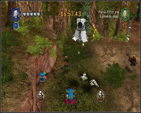 Przy pierwszej barierze, przy ścianie z lewej - Chapter 3 - Speeder Showdown - Challenges - Episode 6 - LEGO Star Wars: The Complete Saga - poradnik do gry